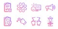 Megaphone, Service and Smile icons set. Checklist, Drag drop and Move gesture signs. Vector