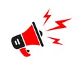 Megaphone with set thunder and bolt lighting flash icon. Promotion with loudspeaker, advertising marketing concept - vector Royalty Free Stock Photo