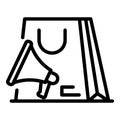Megaphone and shopping bag icon, outline style Royalty Free Stock Photo