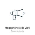 Megaphone side view outline vector icon. Thin line black megaphone side view icon, flat vector simple element illustration from Royalty Free Stock Photo