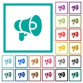 Megaphone solid flat color icons with quadrant frames Royalty Free Stock Photo