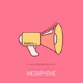 Megaphone speaker icon in comic style. Bullhorn vector cartoon illustration on isolated background. Scream announcement business