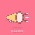 Megaphone speaker icon in comic style. Bullhorn vector cartoon illustration on isolated background. Scream announcement business