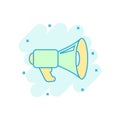 Megaphone speaker icon in comic style. Bullhorn vector cartoon illustration on white isolated background. Scream announcement