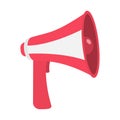 Megaphone, speaker, loudspeaker icon. Announcement sign symbol. Flat design. Red color. White background. Isolated.