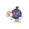 With megaphone sweet blackcurrant in character mascot style