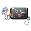 With megaphone tab button installed on computer character Royalty Free Stock Photo