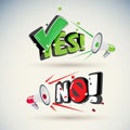 Megaphone with text `Yes` and `No` typographic or logo concept