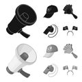 Megaphone, whistle and other attributes of the fans.Fans set collection icons in black,monochrome style vector symbol