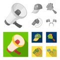 Megaphone, whistle and other attributes of the fans.Fans set collection icons in monochrome,flat style vector symbol