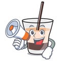 With megaphone white russian character cartoon