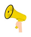 Megaphone ( yellow color ) with hand vector illustration