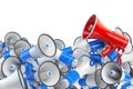 Megaphones. Promotion and advertising, digital marketing or social network. Leader of protest or revolution concept.