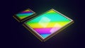 200 megapixel digital camera sensor compared to smaller previous generation sensor, 3D rendering on dark background
