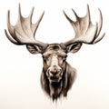 Symmetrical Moose Head Illustration With Strong Facial Expression