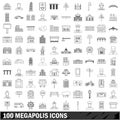 100 megapolis icons set, outline style