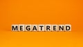 Megatrend symbol. The concept word Megatrend on wooden cubes. Beautiful orange table, orange background. Business and megatrend Royalty Free Stock Photo