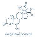 Megestrol acetate appetite stimulant drug molecule. Also used as cancer drug in in combination contraceptives. Skeletal formula. Royalty Free Stock Photo