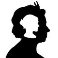Meghan and Elizabeth II silhouettes portrait, UK, black and white
