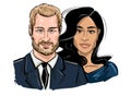 Meghan Markle and Prince Harry Sketch illustration Caricature