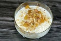 Mehalabia Muhallebi with milk flavor powder, Middle Eastern milk pudding commonly made with rice, sugar, milk and either rice