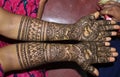 Mehandi design in girl hand in bridal marriage party