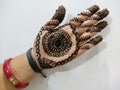 mehandi work raw on Indian lady hand Royalty Free Stock Photo