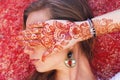 Mehendi on the hand of pretty girl Royalty Free Stock Photo