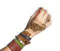 Mehendi or henna tatoo on the female hands in bracelets