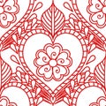 Mehendi seamless pattern of red lines on a white background. Boho Indian style ornament tattoo. Royalty Free Stock Photo