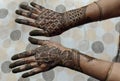 Mehendi tatooed hand of Indian bride on her wedding eve, Mauritius, Africa Royalty Free Stock Photo