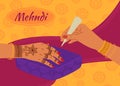 Mehndi ceremony. Floral ornaments henna tattoo design, female hand with traditional patterns vector Illustration Royalty Free Stock Photo