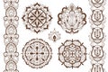 Mehndi elements. Ethnic temporary henna tattoo elegant brown ornaments, oriental seamless borders and mandalas, indian Royalty Free Stock Photo