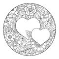 Mehndi flower round pattern and heart for Henna drawing and tattoo. Decoration in ethnic oriental, Indian style. Coloring book Royalty Free Stock Photo