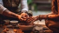 Henna, Mehndi, Decorated Arm and Hand of Young Adult Indian Man and Woman During Marriage Ceremony - Generative AI