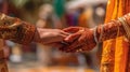 Mehndi, or Henna, Decorated Arm and Hand of Young Adult Indian Man and Woman During Marriage Ceremony - Generative AI