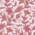 Mehndi leaves and flowers pattern grouped into twisted branches. Seamless floral texture with traditional paisley elements