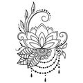 Mehndi Lotus flower pattern for Henna drawing and tattoo. Decoration in ethnic oriental, Indian style