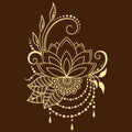 Mehndi Lotus flower pattern for Henna drawing and tattoo. Decoration in ethnic oriental, Indian style
