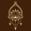 Mehndi Lotus flower pattern for Henna drawing and tattoo. Decoration mandala in ethnic oriental, Indian style