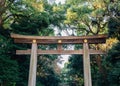 Meiji Jingu shrine Torii gate in Tokyo, Japan Royalty Free Stock Photo