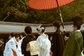 The procession of a Japanese Shinto wedding at the famous Meiji Shrine in Tokyo, Japan. Royalty Free Stock Photo