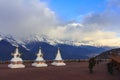 Meili snow mountain and Tibetan stupa, Feilai temple, Yunnan, China