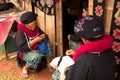 Mein hill tribe embroidery of traditional clothes in Thailand.