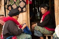 Mein hill tribe embroidery of traditional clothes in Thailand.