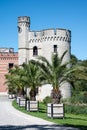 Meise, Flemish Brabant, Belgium - Tower of the Bouchout castle and garden with palm trees