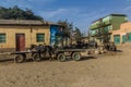 MEKELE, ETHIOPIA - MARCH 27, 2019: Horse carriages on a street in Mekele, Ethiop