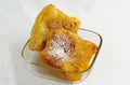 Mekitsa or mekica, dough fried in deep oil with sugar powder, bulgarian breakfast, traditional cuisine