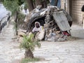 ,Homeless man build a dwelling on a busy sidewalk, April 28th. 201, Meknes, Ethiopia