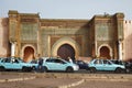 MEKNES, MOROCCO - JUNE 01, 2017: Bab Mansour Gate in Meknes the gate finished in 1732. Meknes is one of the four Imperial cities Royalty Free Stock Photo